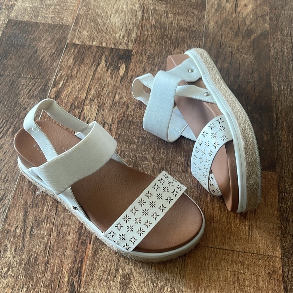 MIA Kids White Tan Strap Wedge Sandals Beach Vacation